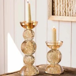Amber Bubble Glass Candle Holders