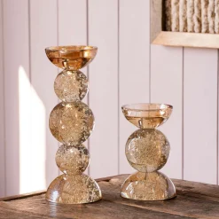 Amber Bubble Glass Candle Holders