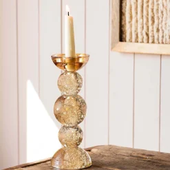 Amber Bubble Glass Candle Holders