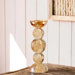Amber Bubble Glass Candle Holders