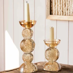 Amber Bubble Glass Candle Holders