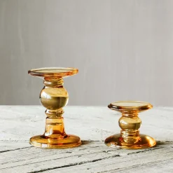 Amber Glass Candle Holders