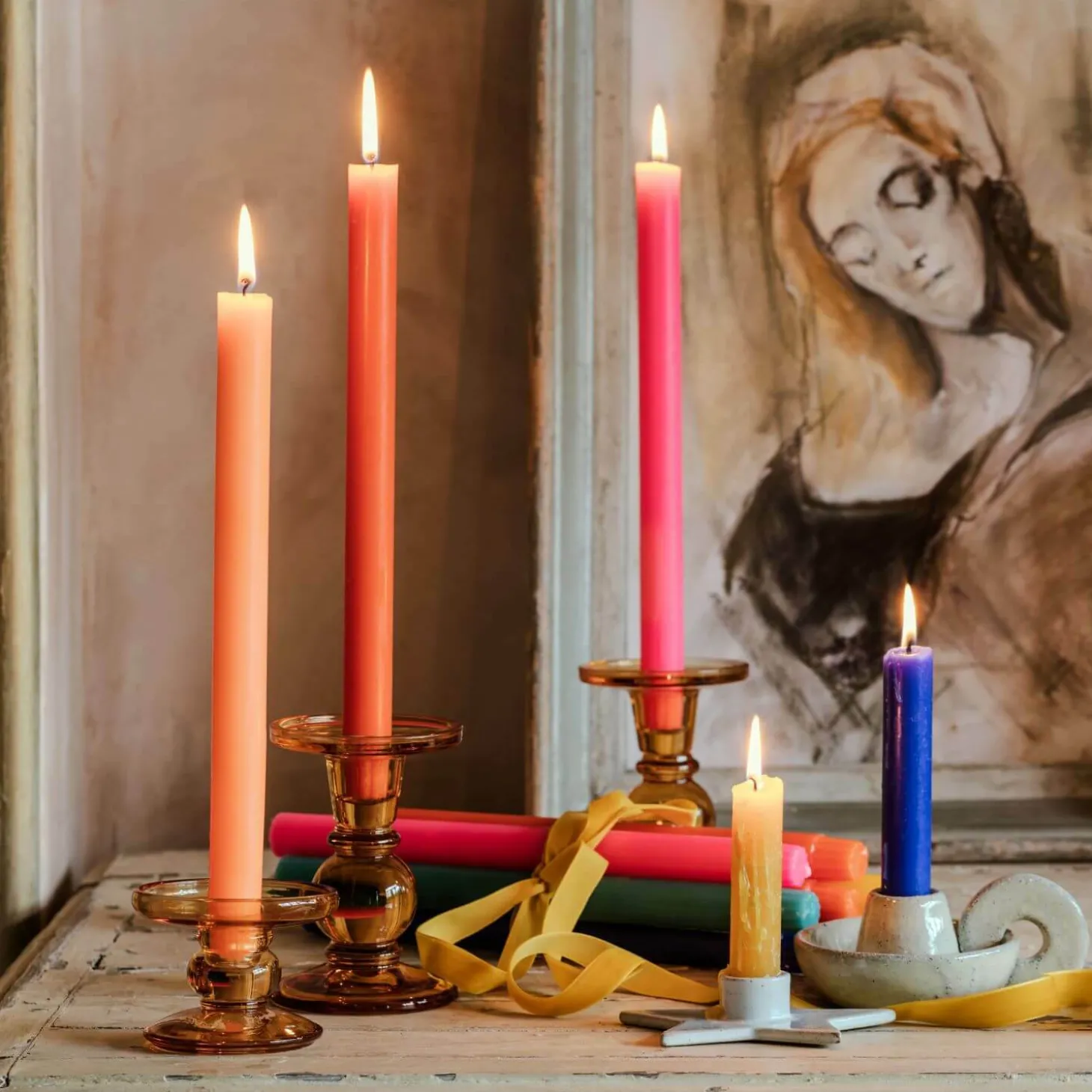 Amber Glass Candle Holders