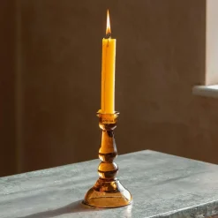 Amber Glass Candle Holder