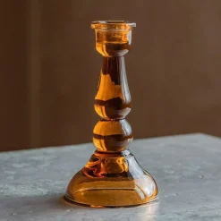 Amber Glass Candle Holder