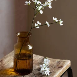 Amber Ribbed Glass Bottle Vase