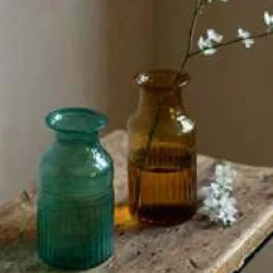 Amber Ribbed Glass Bottle Vase
