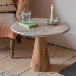 Anderson Marble and Mango Wood Side Table
