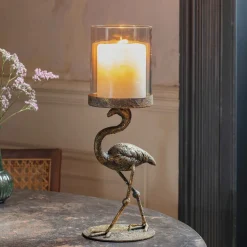 Antique Brass Flamingo Candle Holder
