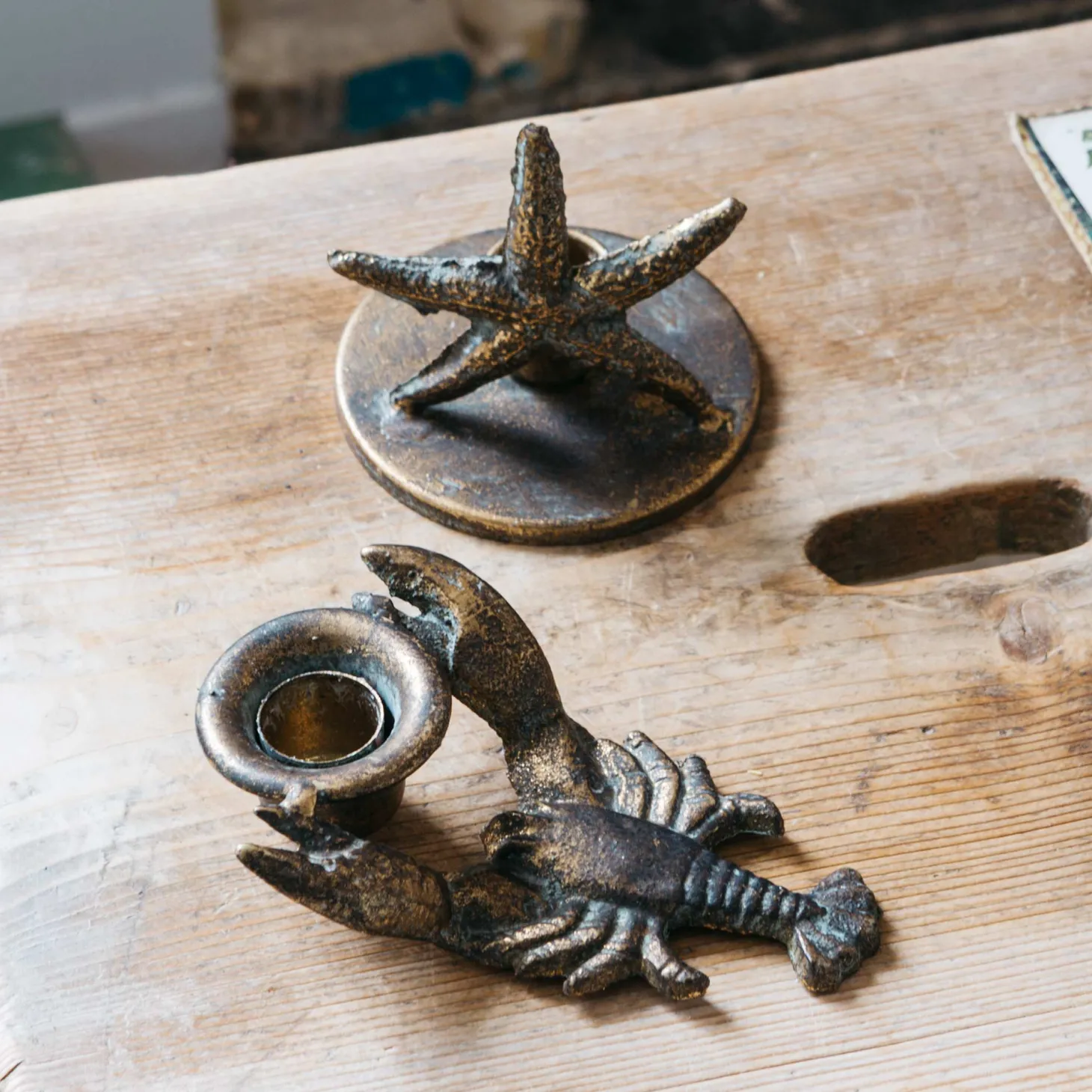 Antique Brass Lobster Candle Holder
