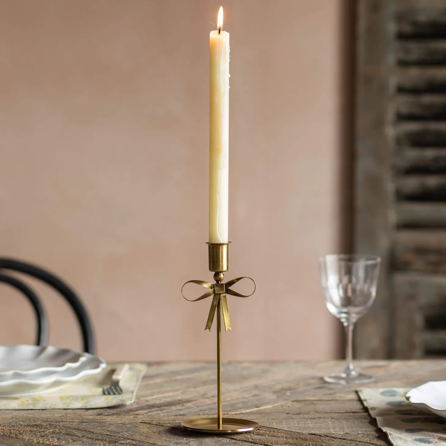 Antique Brass Tall Candle Holder