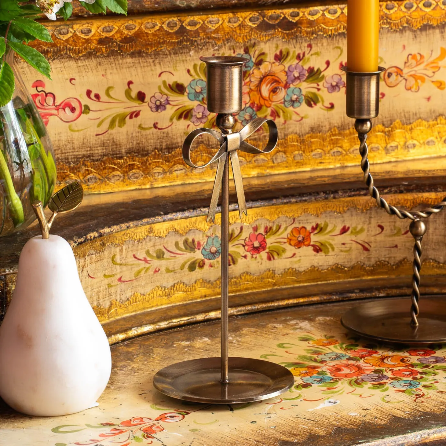 Antique Brass Tall Candle Holder