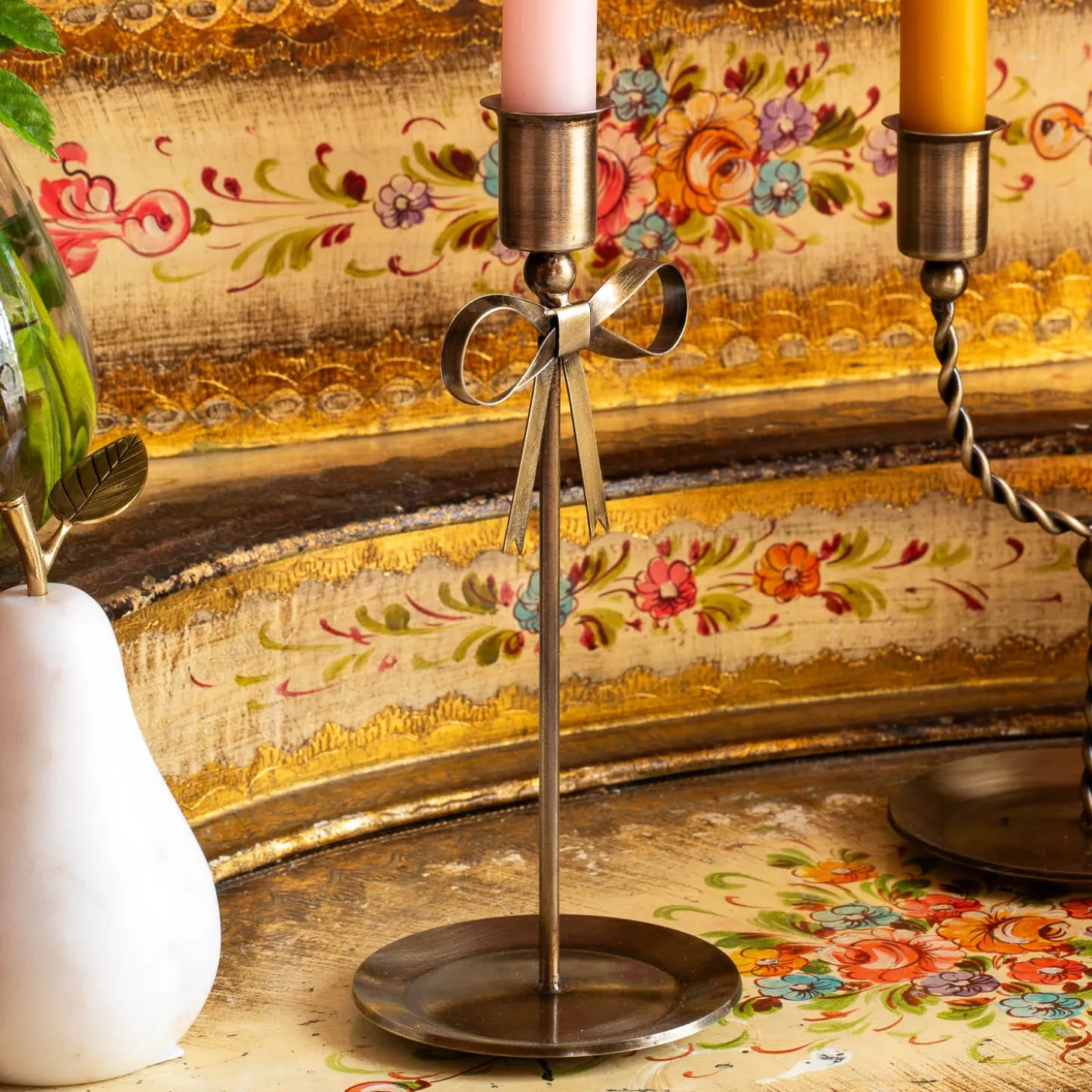 Antique Brass Tall Candle Holder