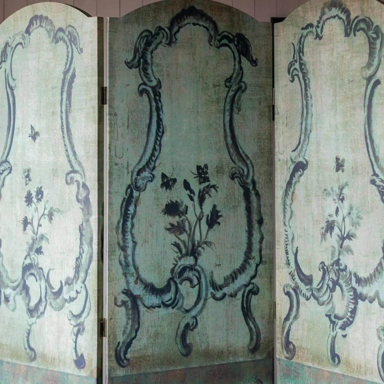 Antique Effect Three Panel Screen
