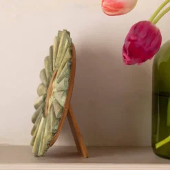 Antique Green Flower Round Bone Frame