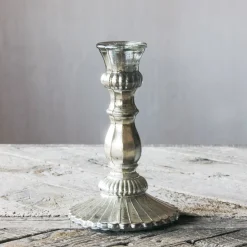 Antique Silver Glass Candle Holder
