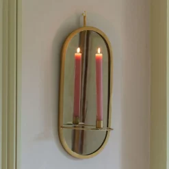 Antiqued Brass Mirror Candle Holder
