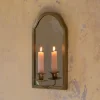 Antiqued Brass Wall Mirror with Candle Sconce