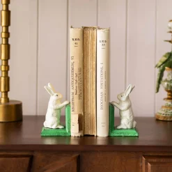 Antiqued Cast Iron White Rabbit Bookends