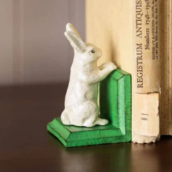 Antiqued Cast Iron White Rabbit Bookends