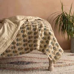 Antiqued Floral Block Printed Quilts