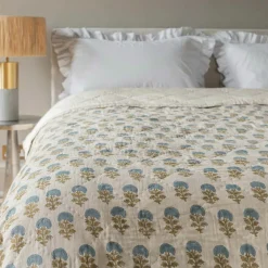 Antiqued Floral Block Printed Quilts