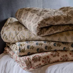 Antiqued Floral Block Printed Quilts