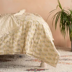 Antiqued Floral Block Printed Quilts