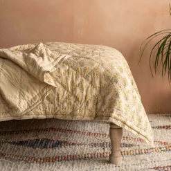 Antiqued Floral Block Printed Quilts