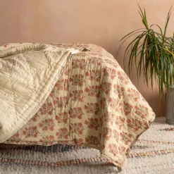 Antiqued Floral Block Printed Quilts