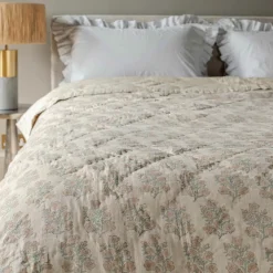 Antiqued Floral Block Printed Quilts