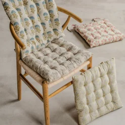 Antiqued Floral Block Printed Seat Pads