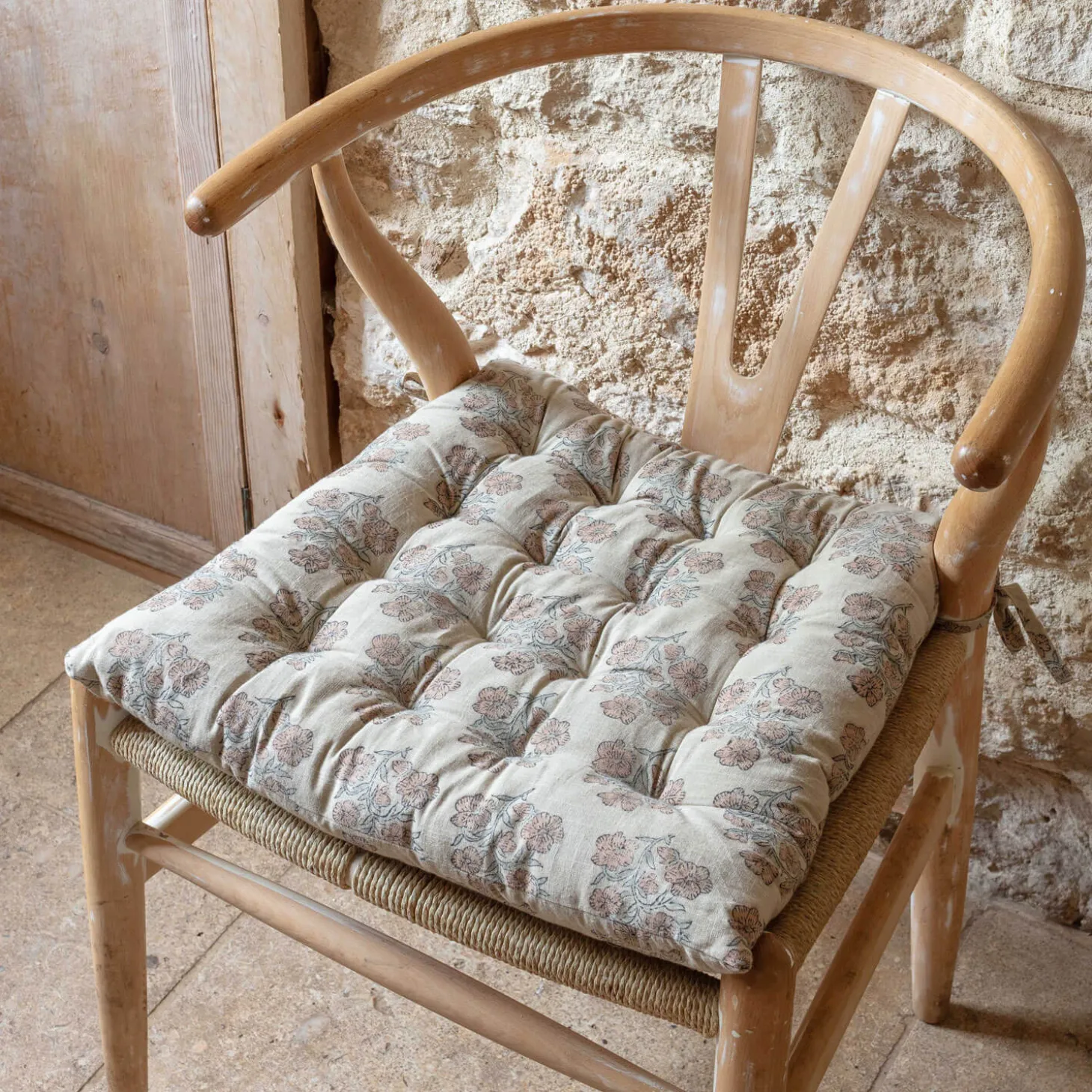 Antiqued Floral Block Printed Seat Pads