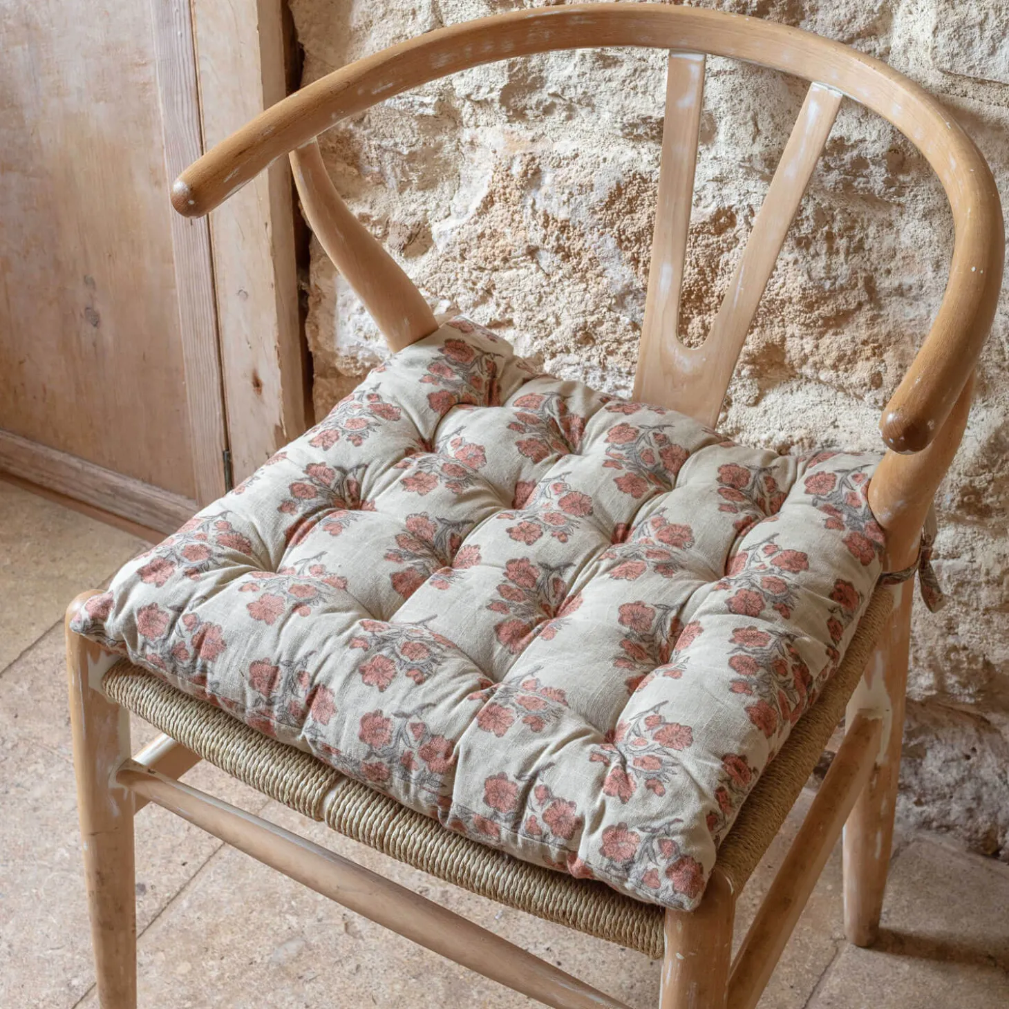 Antiqued Floral Block Printed Seat Pads