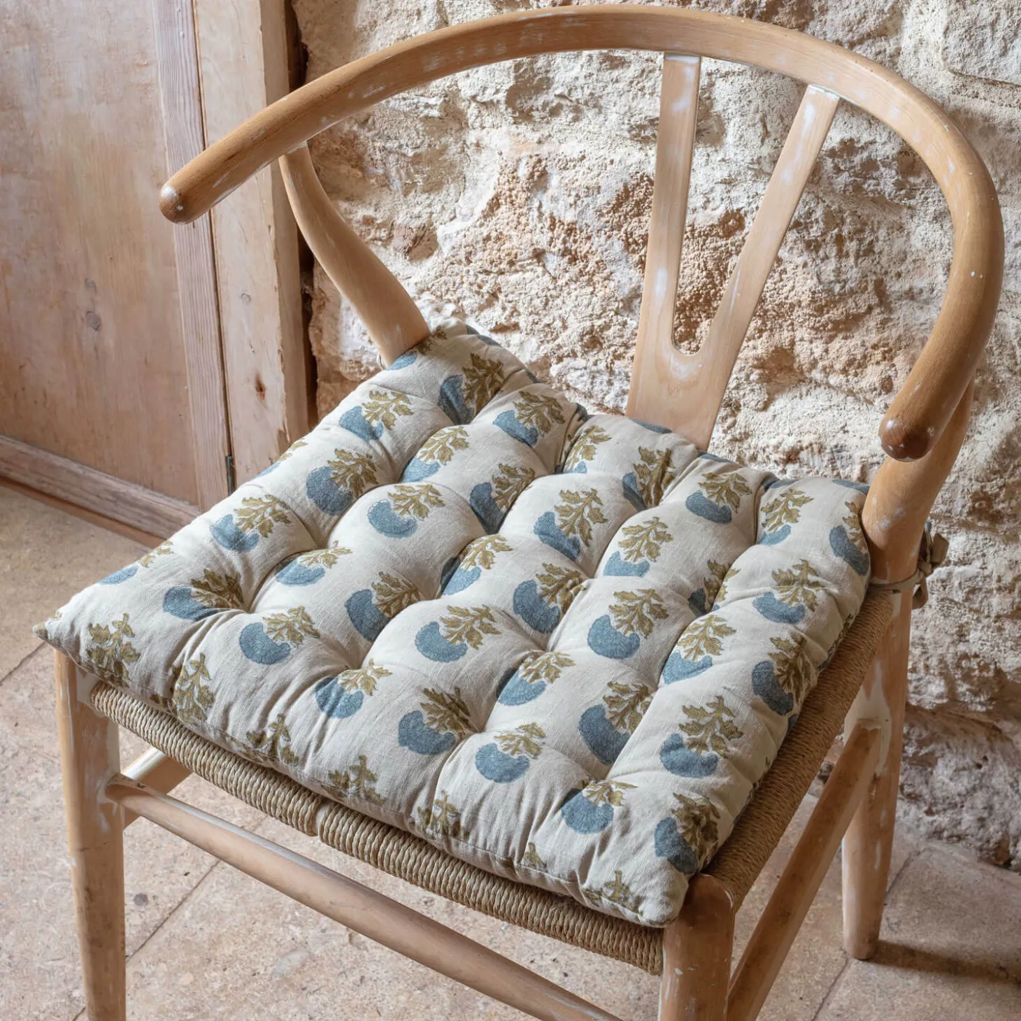 Antiqued Floral Block Printed Seat Pads