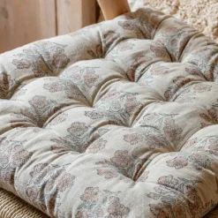 Antiqued Floral Block Printed Seat Pads
