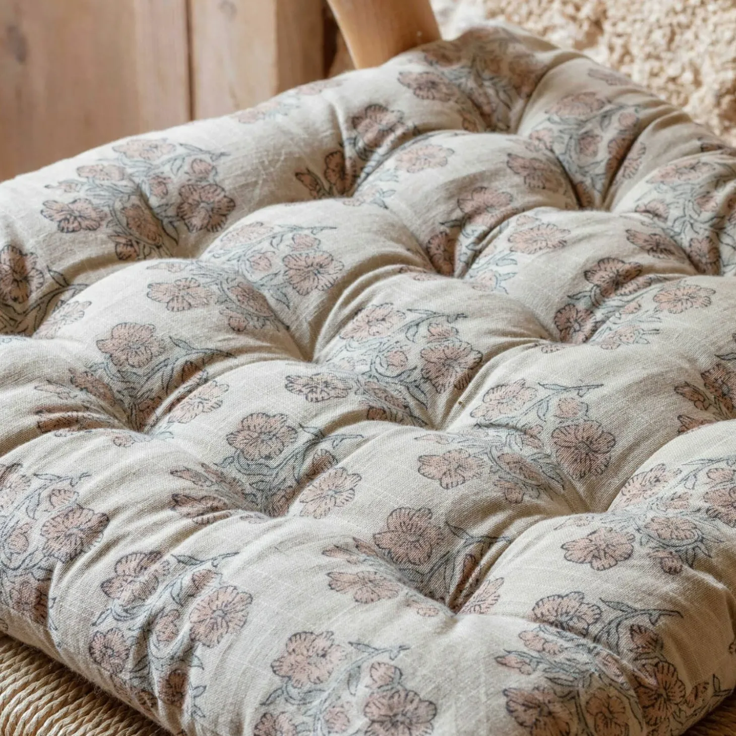 Antiqued Floral Block Printed Seat Pads