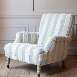Avree Misty Blue and White Striped Armchair