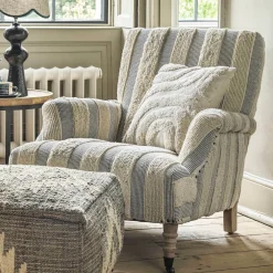 Avree Misty Blue and White Striped Armchair