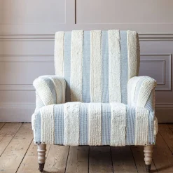 Avree Misty Blue and White Striped Armchair