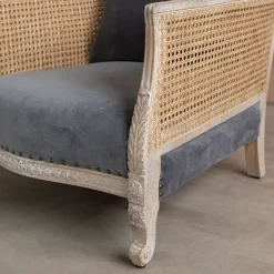 Baylor Grey Velvet and Cane Armchair