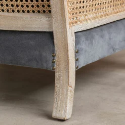 Baylor Grey Velvet and Cane Armchair