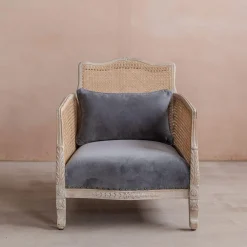 Baylor Grey Velvet and Cane Armchair