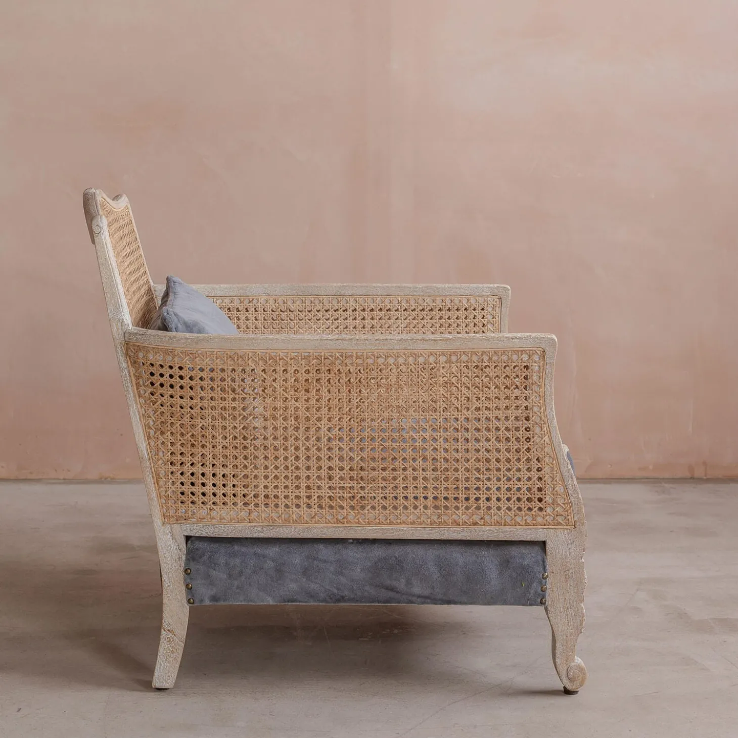 Baylor Grey Velvet and Cane Armchair