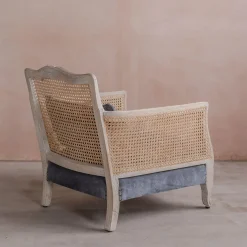 Baylor Grey Velvet and Cane Armchair