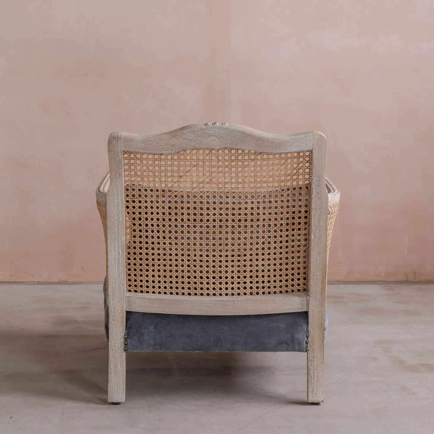 Baylor Grey Velvet and Cane Armchair
