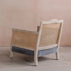 Baylor Grey Velvet and Cane Armchair