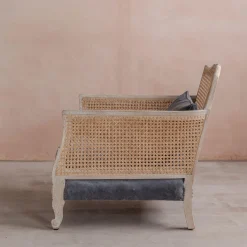 Baylor Grey Velvet and Cane Armchair