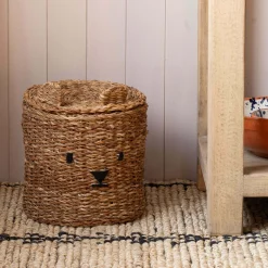 Bear Woven Seagrass Basket with Lid