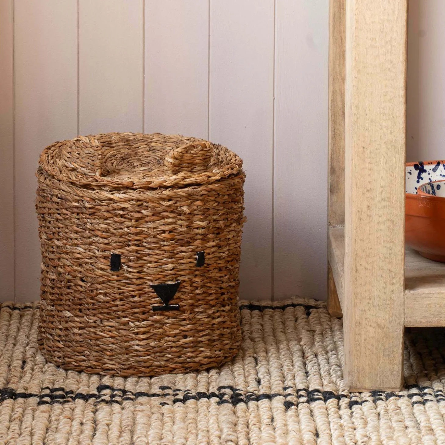 Bear Woven Seagrass Basket with Lid